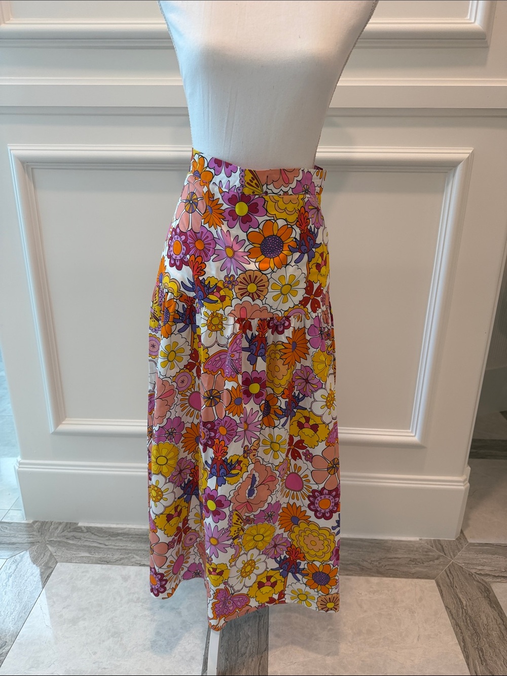 Borgo De Nor Floral Maxi Skirt in Pink, Yellow & Orange